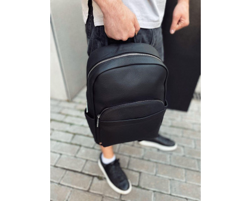 Чоловічий міський шкіряний рюкзак 28х39х15, сумка наплічна для роботи та подорожей Tiding Bag 60320 чорна