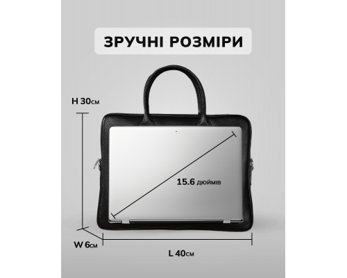 Шкіряна чоловіча сумка для ноутбука 40х30х8, офісний діловий портфель Tiding Bag M364A чорний