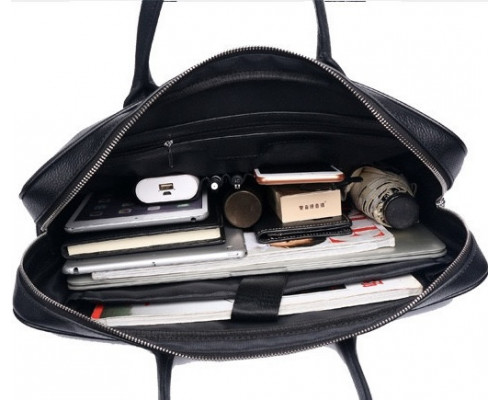 Шкіряна чоловіча сумка для ноутбука 40х30х8, офісний діловий портфель Tiding Bag M364A чорний