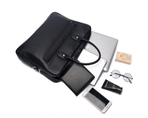 Шкіряна чоловіча сумка для ноутбука 40х30х8, офісний діловий портфель Tiding Bag M364A чорний