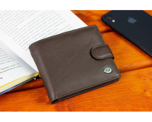 Шкіряне чоловіче портмоне на кнопці ST Leather ST104 Коричневе