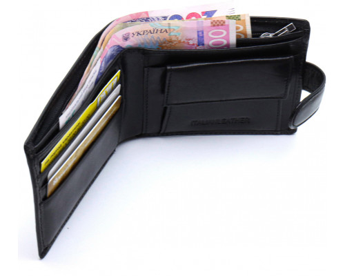 Шкіряне чоловіче портмоне на кнопці ST Leather ST104 Чорний