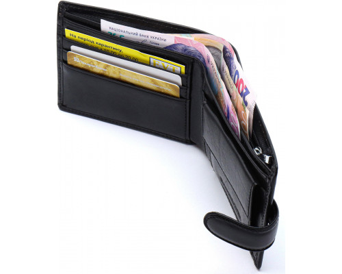 Шкіряне чоловіче портмоне на кнопці ST Leather ST104 Чорний