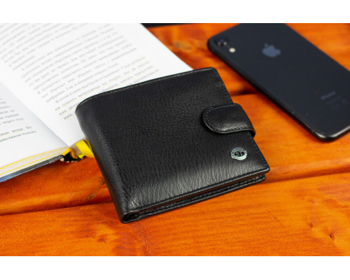 Шкіряне чоловіче портмоне на кнопці ST Leather ST104 Чорний