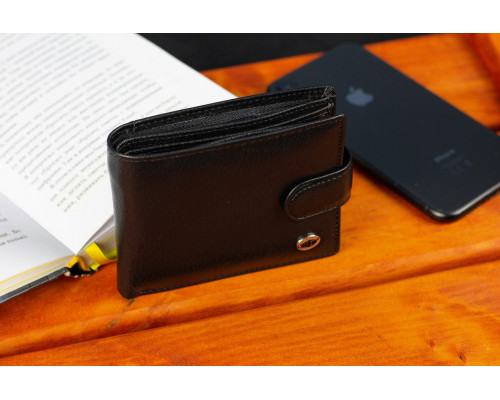 Шкіряне чоловіче портмоне на кнопці ST Leather ST104 Чорний