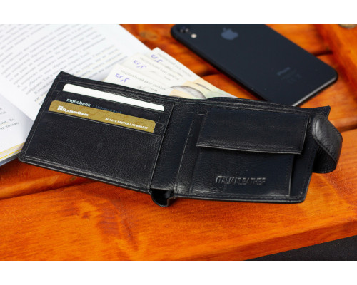 Шкіряне чоловіче портмоне на кнопці ST Leather ST104 Чорний