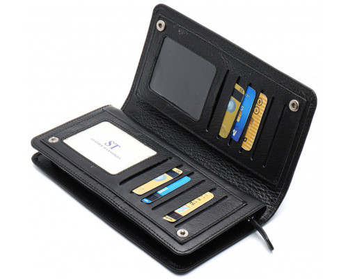 Чорний багатофункціональний чоловічий гаманець з натуральної шкіри МС291