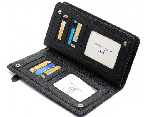 Чорний багатофункціональний чоловічий гаманець з натуральної шкіри МС291
