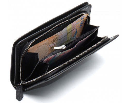 Чорний багатофункціональний чоловічий гаманець з натуральної шкіри МС291