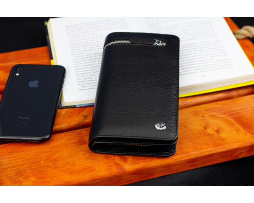 Чорний багатофункціональний чоловічий гаманець з натуральної шкіри МС291