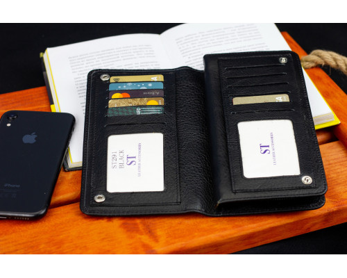 Чорний багатофункціональний чоловічий гаманець з натуральної шкіри МС291