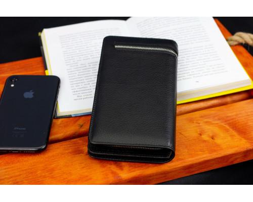 Чорний багатофункціональний чоловічий гаманець з натуральної шкіри МС291