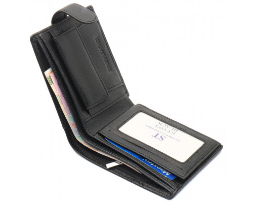 Чорне чоловіче портмоне з натуральної шкіри з фіксацією ST Leather ST103