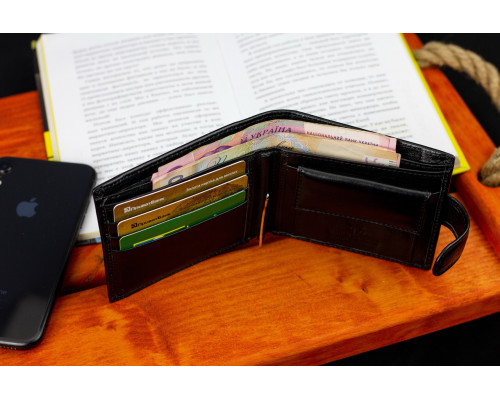 Чорне шкіряне чоловіче портмоне із затискачем для грошей Marco Coverna MC-2006H-1