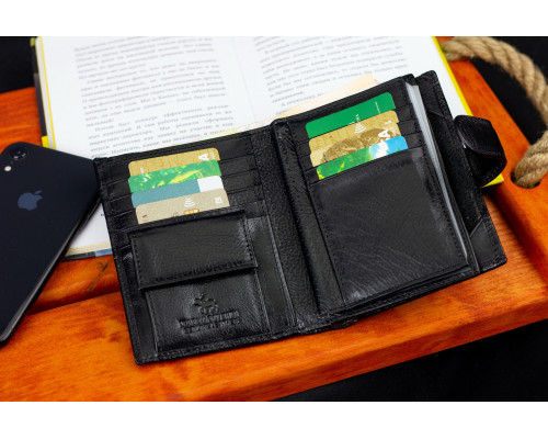 Чорне чоловіче портмоне з натуральної шкіри з відділенням під автодокументи Marco Coverna MC-2090H-1