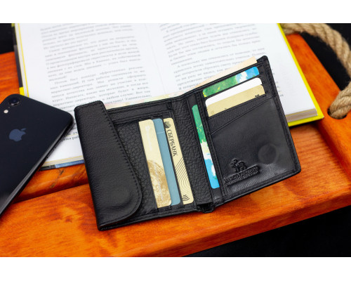 Чорний чоловічий гаманець вертикального типу з натуральної шкіри на магніті Marco Coverna MC-1286