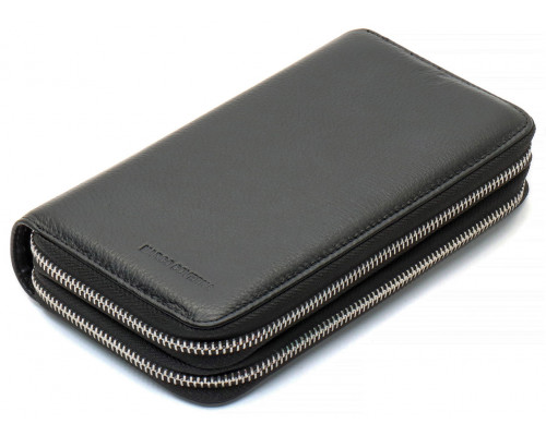 Чорний чоловічий гаманець-клатч на дві блискавки з натуральної шкіри Marco Coverna MC-801