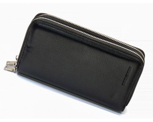 Чорний чоловічий гаманець-клатч на дві блискавки з натуральної шкіри Marco Coverna MC-801