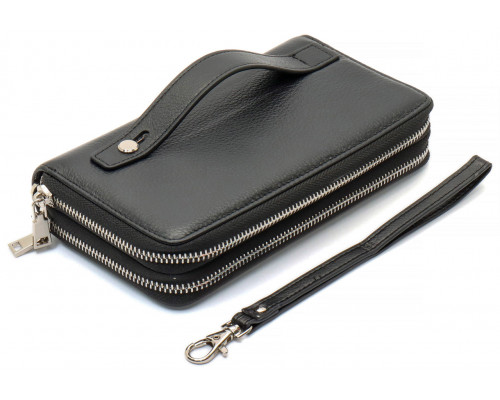 Чорний чоловічий гаманець-клатч на дві блискавки з натуральної шкіри Marco Coverna MC-801