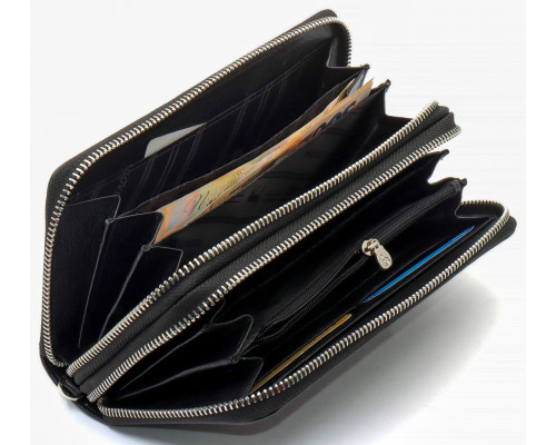 Чорний чоловічий гаманець-клатч на дві блискавки з натуральної шкіри Marco Coverna MC-801