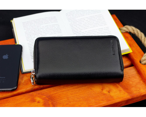 Чорний чоловічий гаманець-клатч на дві блискавки з натуральної шкіри Marco Coverna MC-801