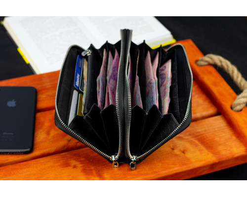 Чорний чоловічий гаманець-клатч на дві блискавки з натуральної шкіри Marco Coverna MC-801