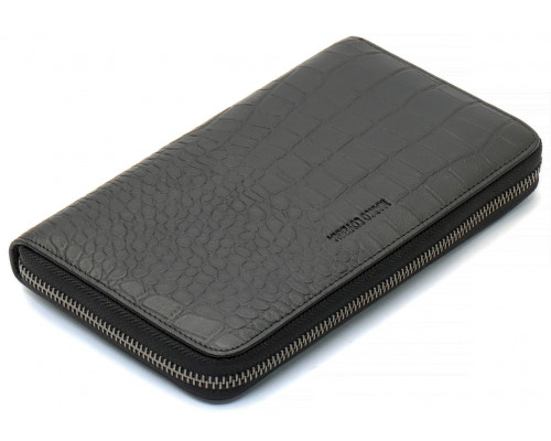 Чорний гаманець-клатч на блискавці з блоком під картки із натуральної шкіри Marco Coverna MCJP-5901A