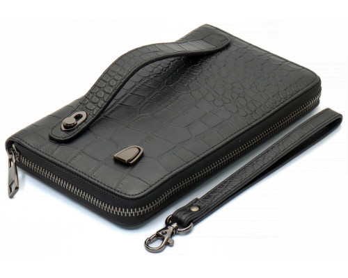 Чорний гаманець-клатч на блискавці з блоком під картки із натуральної шкіри Marco Coverna MCJP-5901A
