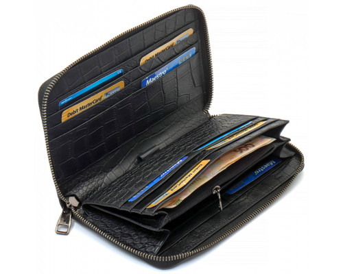 Чорний гаманець-клатч на блискавці з блоком під картки із натуральної шкіри Marco Coverna MCJP-5901A