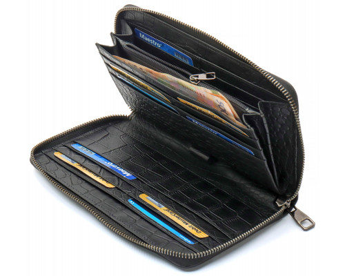 Чорний гаманець-клатч на блискавці з блоком під картки із натуральної шкіри Marco Coverna MCJP-5901A