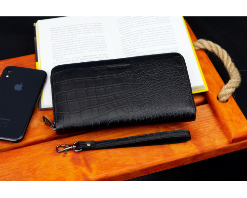 Чорний гаманець-клатч на блискавці з блоком під картки із натуральної шкіри Marco Coverna MCJP-5901A