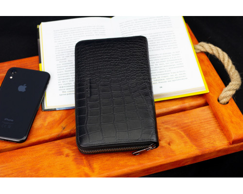 Чорний гаманець-клатч на блискавці з блоком під картки із натуральної шкіри Marco Coverna MCJP-5901A