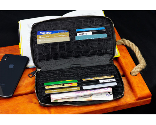 Чорний гаманець-клатч на блискавці з блоком під картки із натуральної шкіри Marco Coverna MCJP-5901A