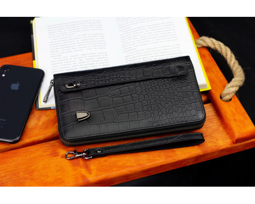 Чорний гаманець-клатч на блискавці з блоком під картки із натуральної шкіри Marco Coverna MCJP-5901A