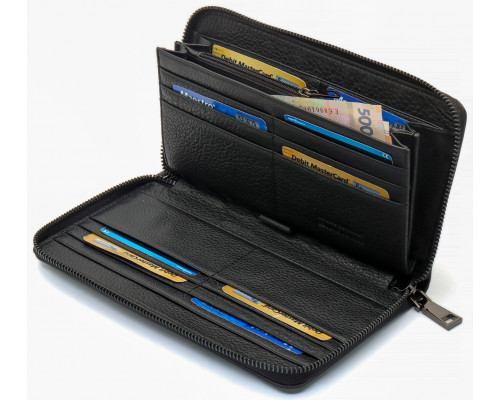 Чорний гаманець-клатч з блоком під картки під однією блискавкою з натуральної шкіри Marco Coverna МС-5901Q