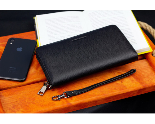 Чорний гаманець-клатч з блоком під картки під однією блискавкою з натуральної шкіри Marco Coverna МС-5901Q