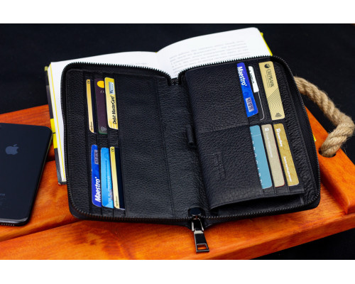 Чорний гаманець-клатч з блоком під картки під однією блискавкою з натуральної шкіри Marco Coverna МС-5901Q