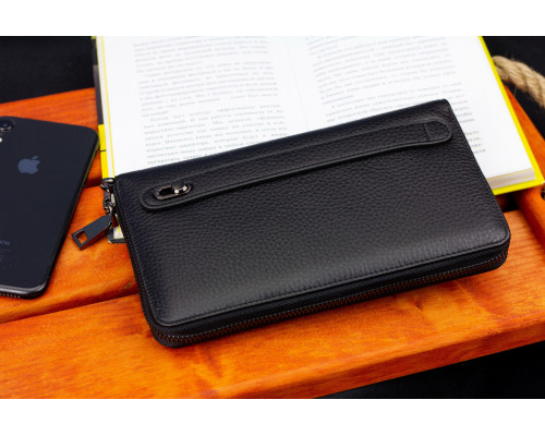 Чорний гаманець-клатч з блоком під картки під однією блискавкою з натуральної шкіри Marco Coverna МС-5901Q